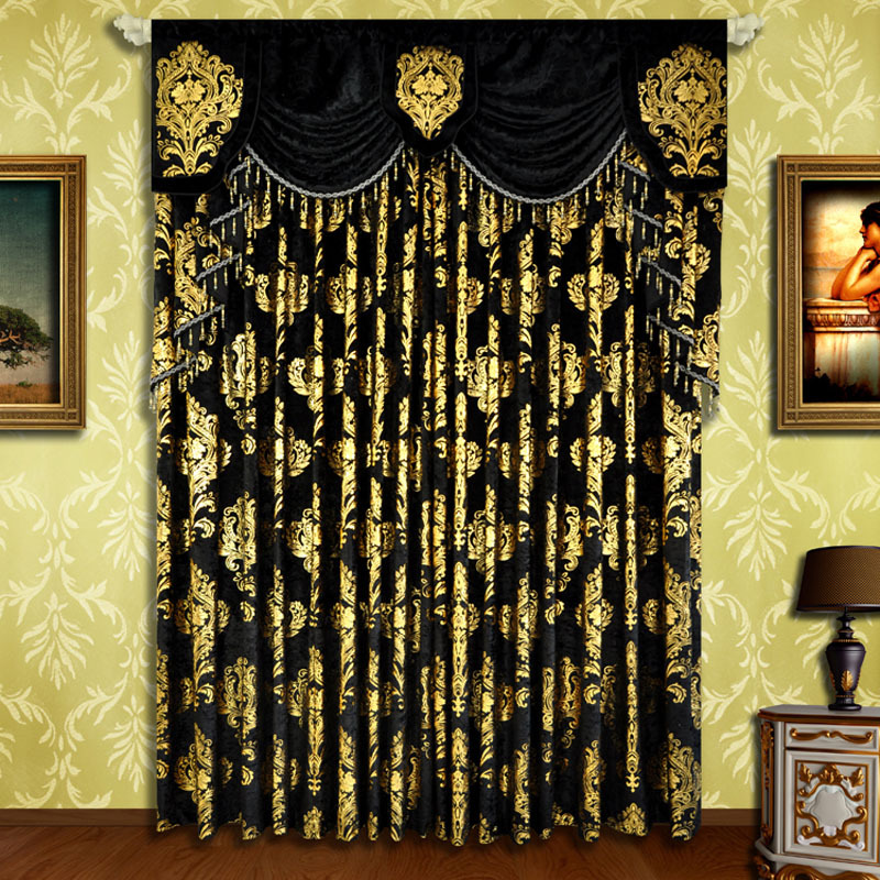Office Furniture Hong Kong - Christmas Black Velvet Curtain Golden Flowers